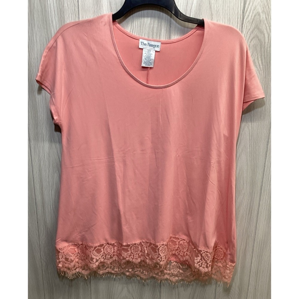 PARAGON Women's (Size  S) Short Sleeve Round Neck Shirt Lace Accent Poly Stretch